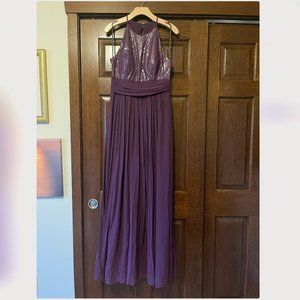 After Six, size 10, Aubergine, sequin bodice, chiffon skirt, high neck